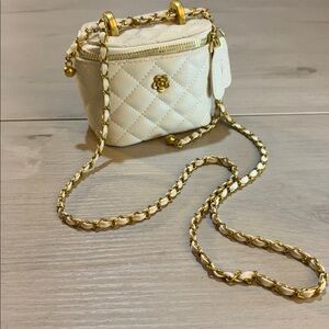 New  Cream Quilted‎ Chain mini Bag 4.5" x 4"